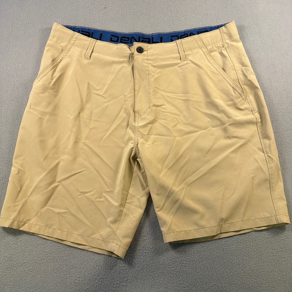 Denali Mens Performance Shorts Tan Khaki Stretch Flat Front Size 40
